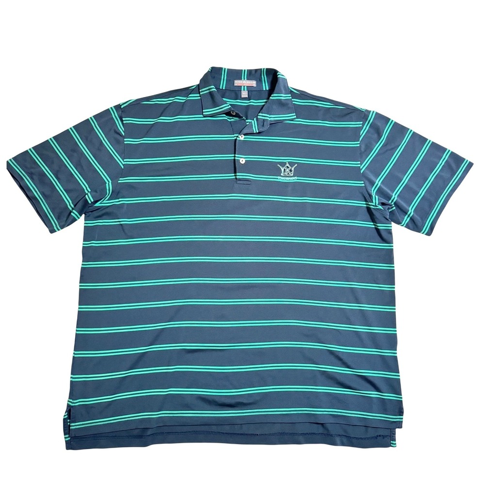 Peter Millar Shirt XL Navy Green Striped Summer Comfort Kingsbarns Scotland Golf
